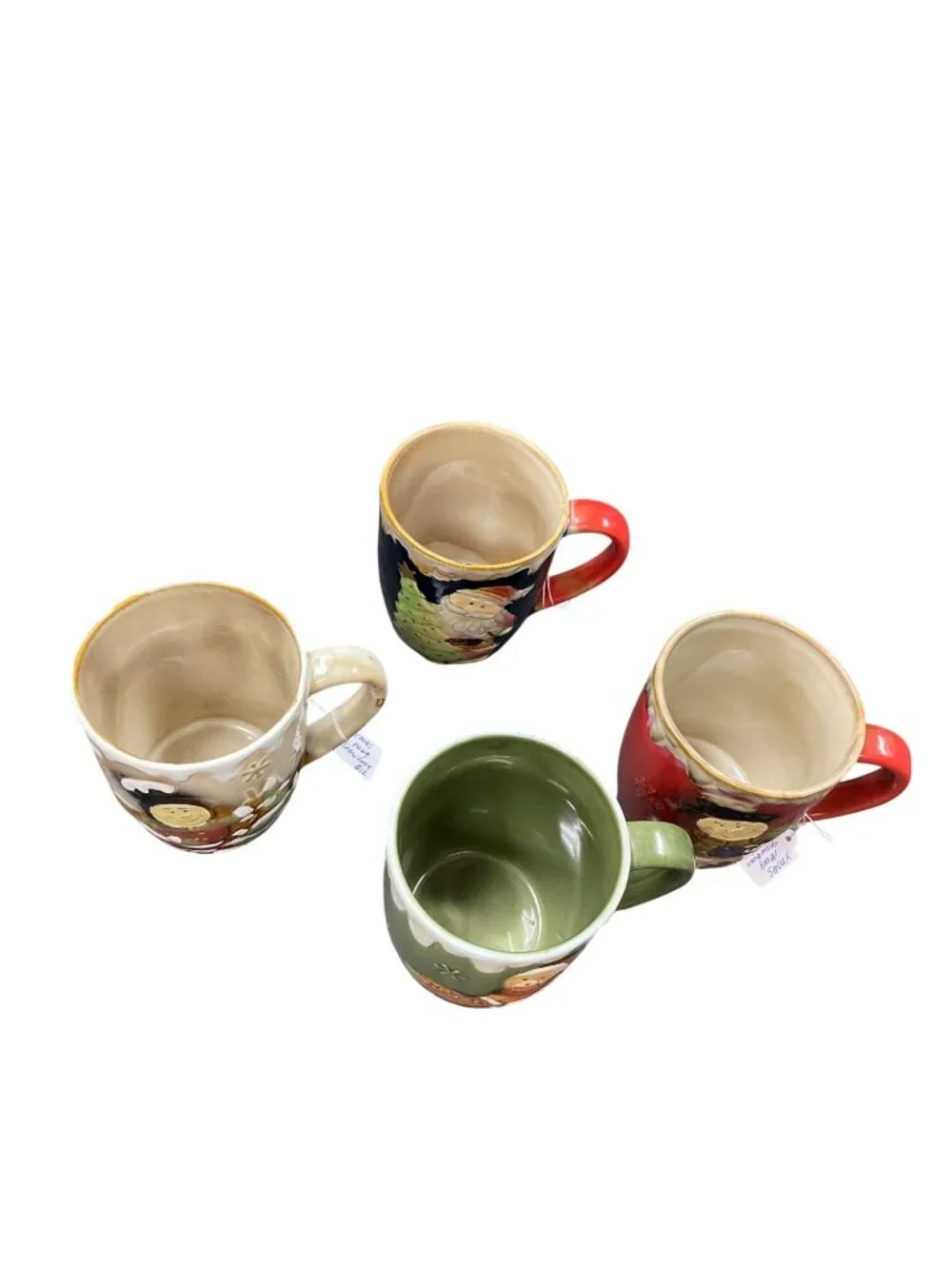 Christmas theme set of 4 large ceramic glazed cups mugs SKU 10-585
